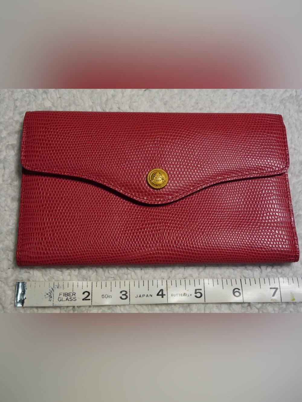 Vintage Didier Lamarthe Paris Red Leather Wallet made in France Lizard Embossed